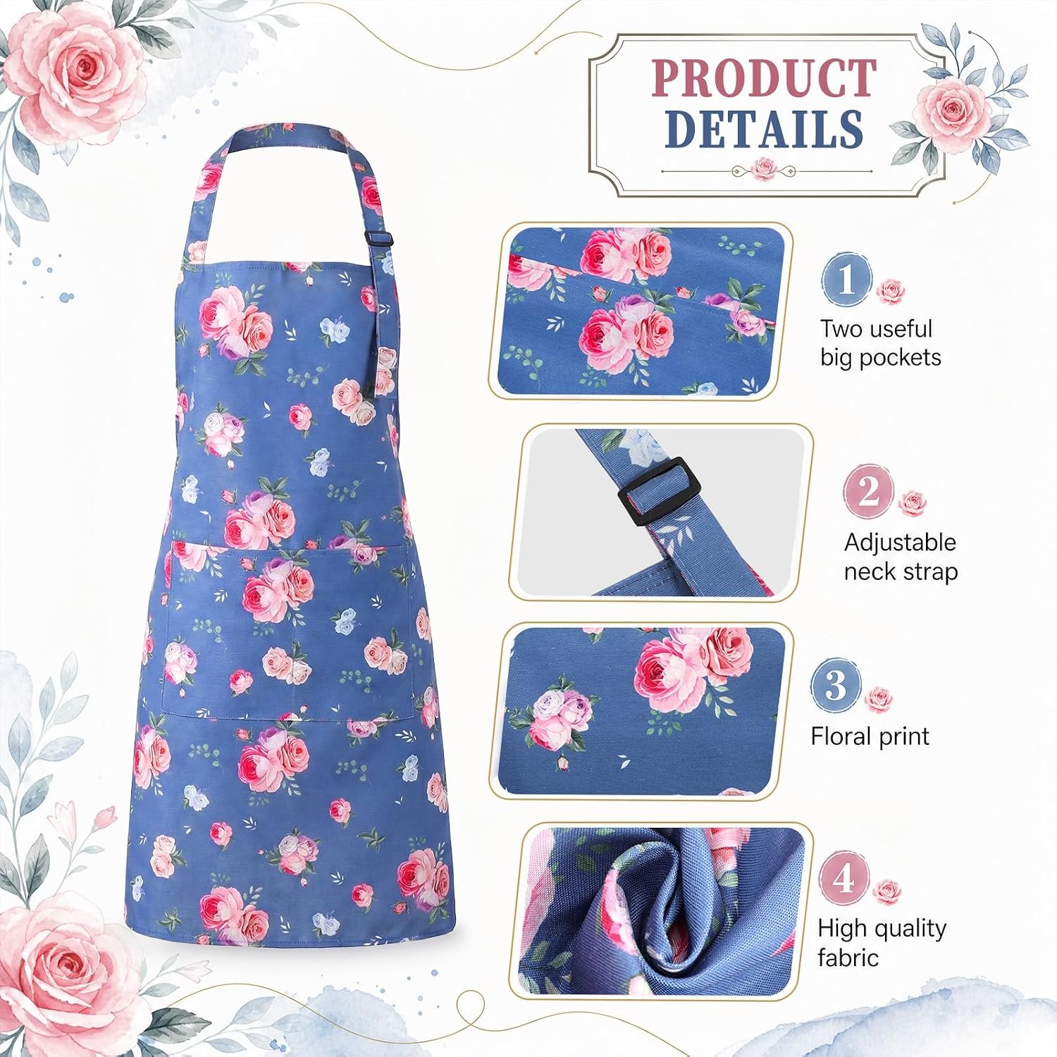 2 Pack Aprons for Women with Pocket Adjustable Aprons for Kitchen Cooking Gardening Apron Gifts for Birthday Mothers Day Salon - Image 2