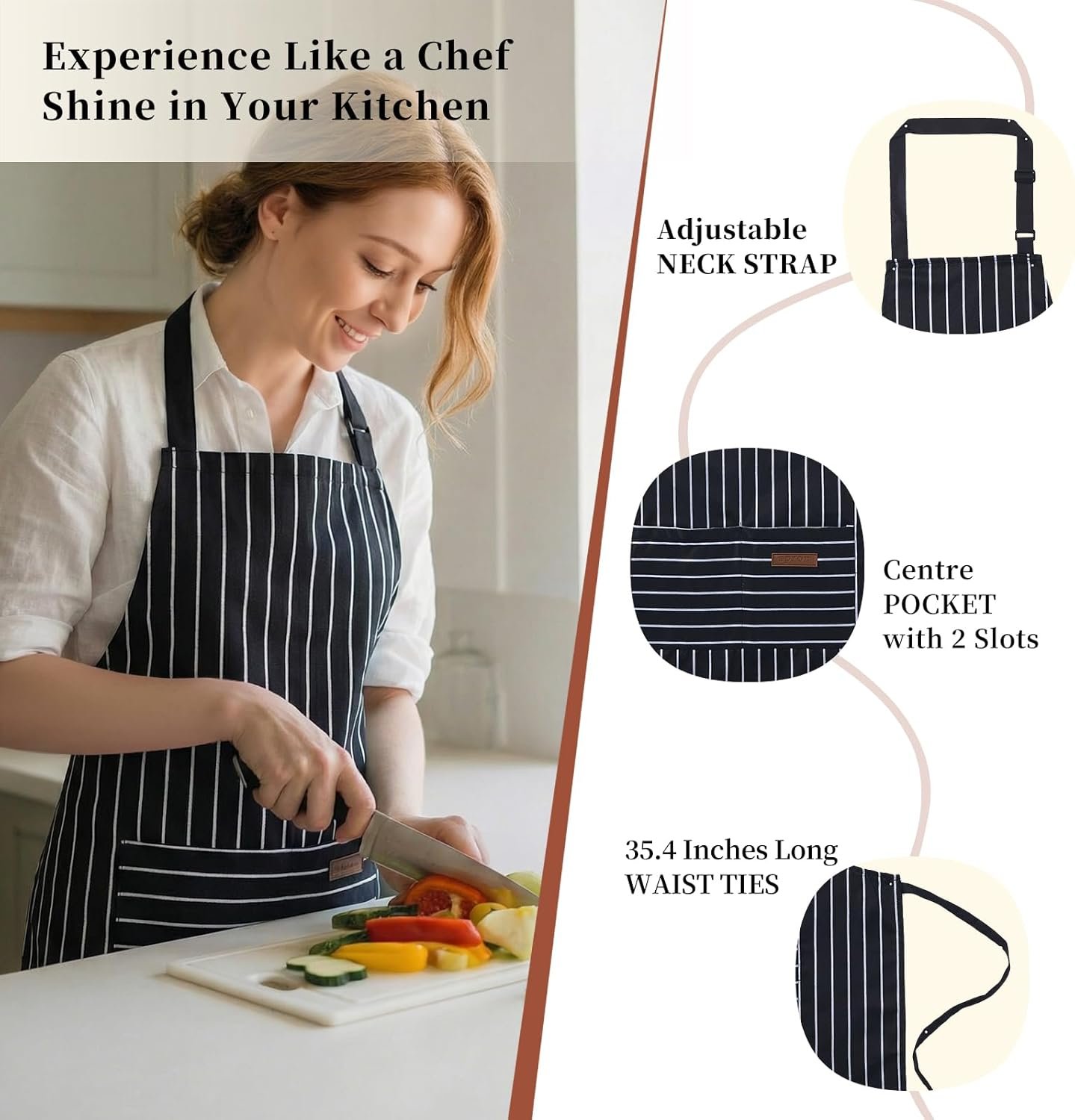 2 Pack Cooking Aprons Adjustable Bib Apron for Women with 2 Pockets, Kitchen Restaurant Men Chefs Aprons - Image 2