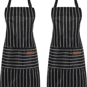 2 Pack Cooking Aprons Adjustable Bib Apron for Women with 2 Pockets, Kitchen Restaurant Men Chefs Aprons