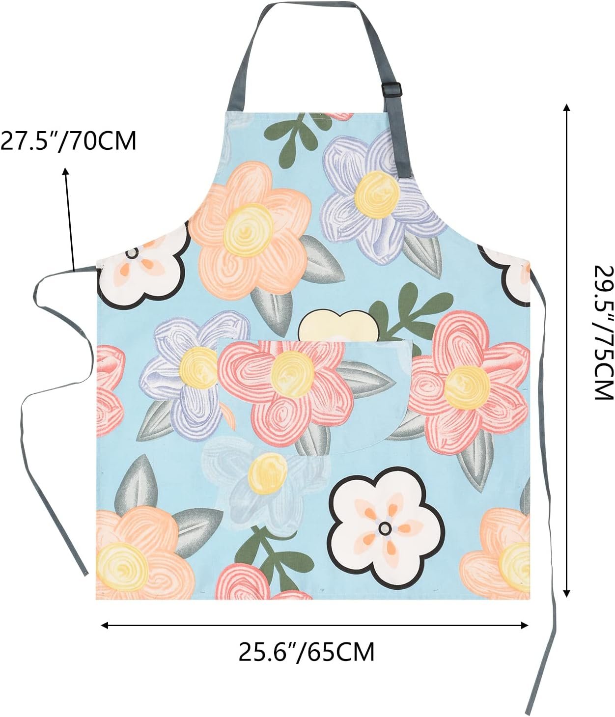2 Pack Floral Apron for Women with Pockets, Adjustable Cotton Chef Aprons for Kitchen, Cooking, BBQ & Grill - Image 2