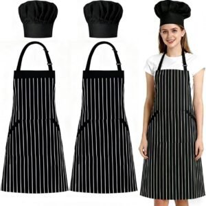 2Pack Chef Apron and Hat set,Adjustable Kitchen Cooking Apron Waterproof Bib apron Baker Costume for men Women