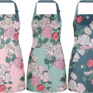 3 Pack Floral Aprons for Women with 2 Pockets, Mother's Day Women Apron Waterproof Adjustable Cooking Aprons for Kitchen, Gardening, Baking, Salon Apron Gift for Mom Wife Sister Grandma