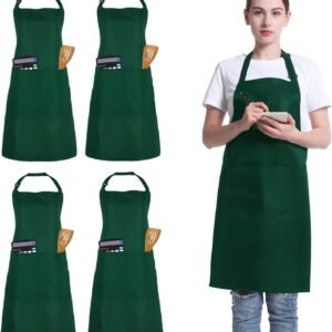 4 Pack Chef Apron, Adjustable Apron with 2 Pockets, Unisex Personalised Apron for Cooking, Kitchen, Restaurant