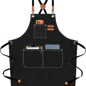 AFUN Chef Aprons for Men Women with Oversized Pockets, 16-Ounce Cotton Canvas Cross Back Heavy Duty Work Apron (Black)