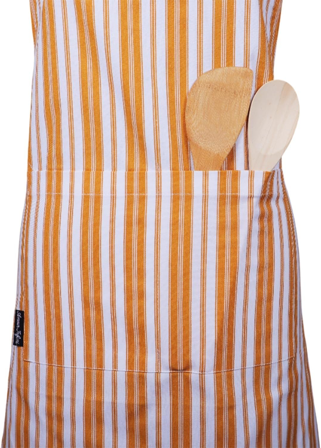 AMOUR INFINI Cotton Aprons for Women with Pockets Adjustable Strap and Waist Ties Reusable Printed Aprons for Baking, Cooking, Gardening (27.5 x 33 Inches - Yellow) - Image 2