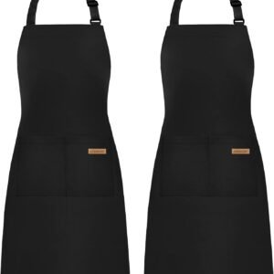 ATROPOS 2 Pack Black Adjustable Bib Cooking Apron Waterdrop Resistant with 2 Pockets Aprons for Men Women - Suit for Kitchen And Outdoor BBQ (35.8IN x 26.8IN Black)