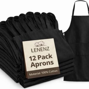 Adjustable Bib Apron - Pack of 12 Unisex Aprons for Men - Black Aprons with Pockets