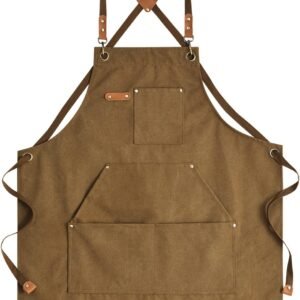 Aoomzoon Canvas Aprons for Men Chef Apron, Work Apron with Large Pockets - 16oz Heavy Duty Cross Back, BBQ, Cooking