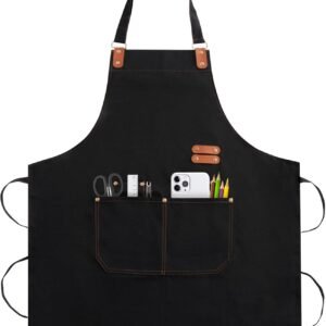 Apron for Men Women, Chef Apron with Adjustable Neck Strap, Heavy Duty Apron with Pockets, for Cooking, Gardening