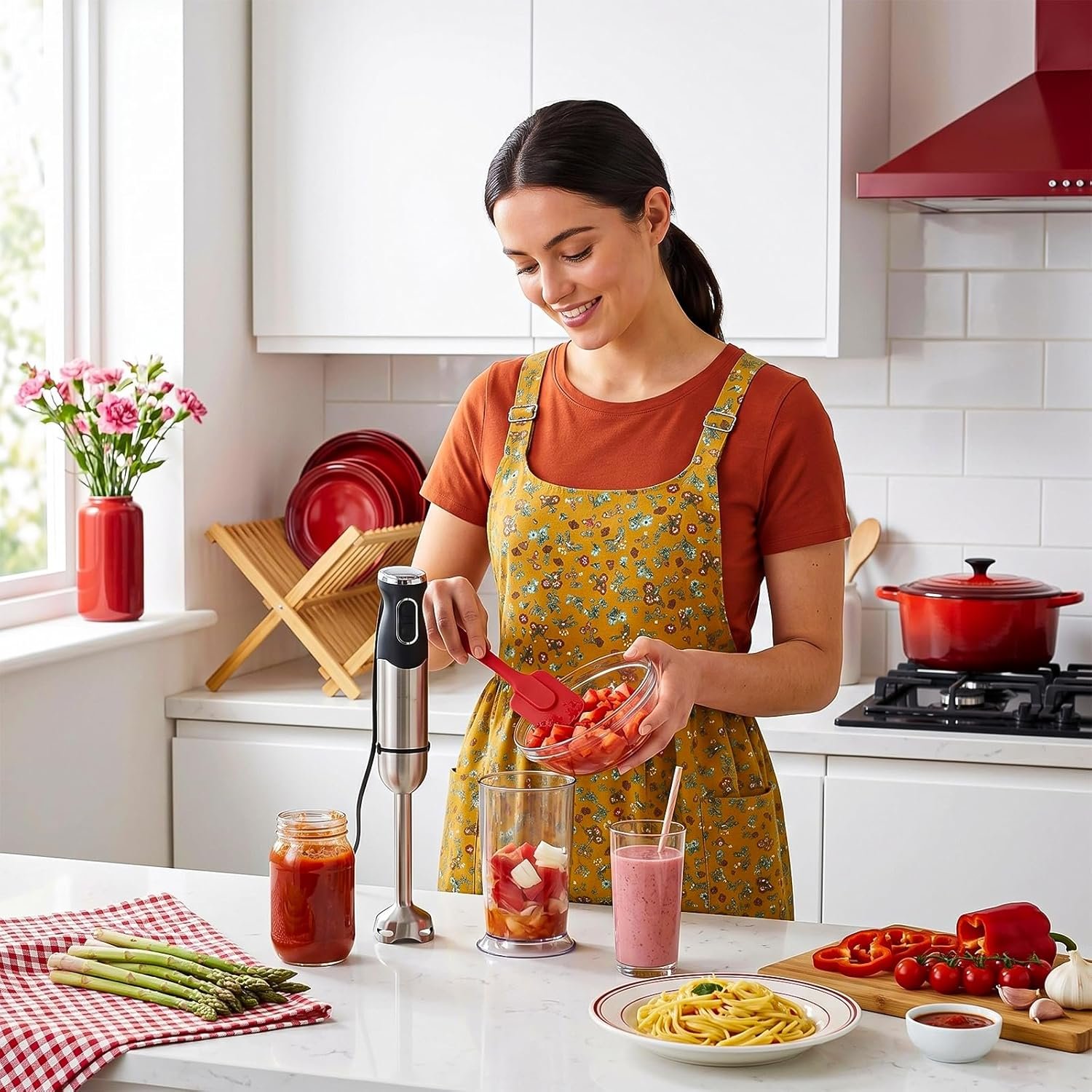 Apron for Women Cotton Linen with Large Pockets Floral No Waist Tie Kitchen Cooking Baking Gardening Aprons Dress - Image 2