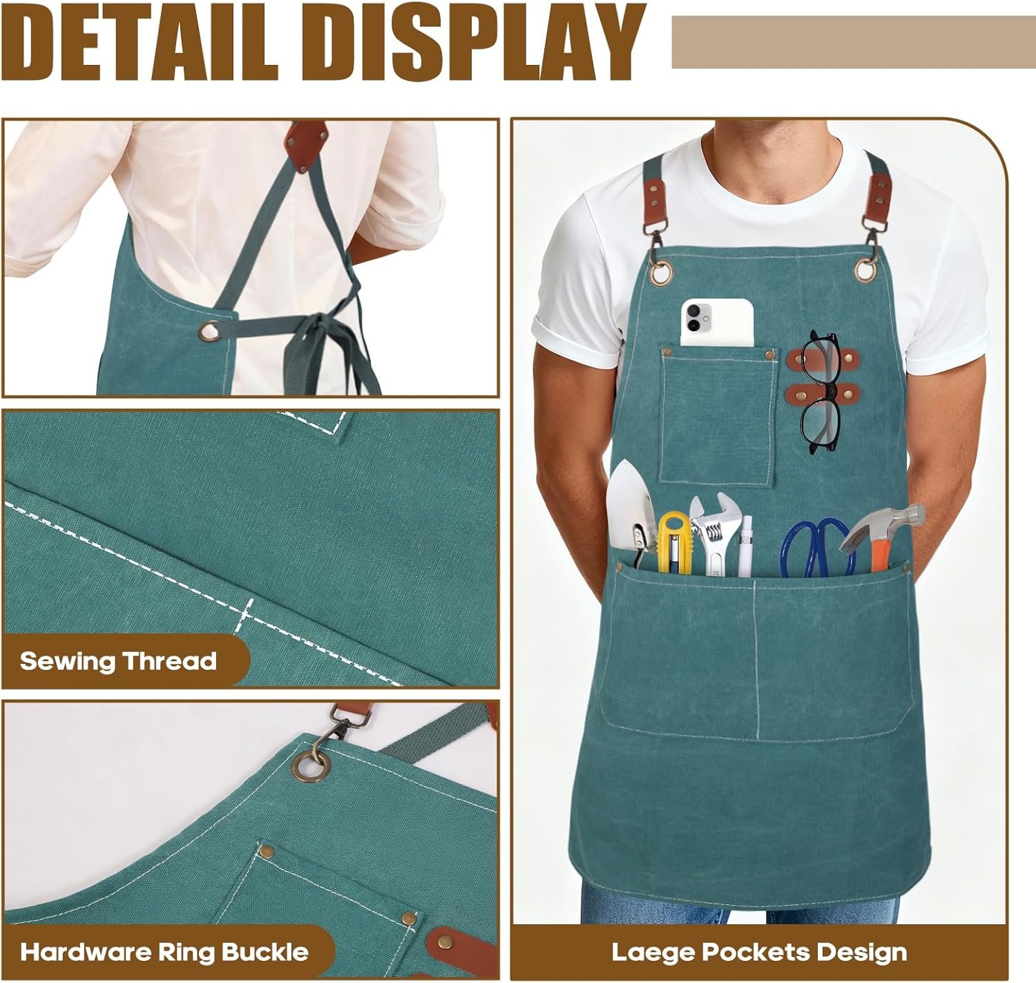 Aprons For Women Men With Large Pockets, Waterproof Cotton Chef Aprons For Cooking Server Grilling Bbq Kitchen - Image 2
