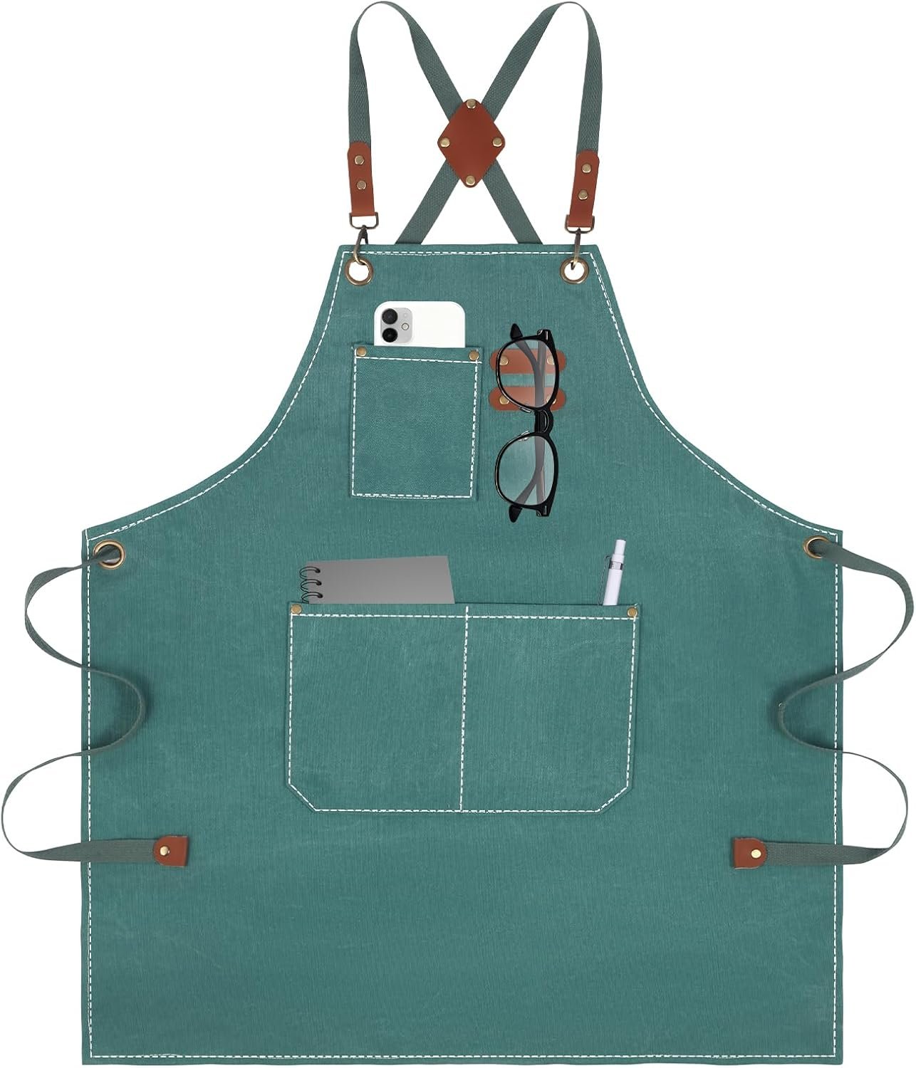 Aprons For Women Men With Large Pockets, Waterproof Cotton Chef Aprons For Cooking Server Grilling Bbq Kitchen