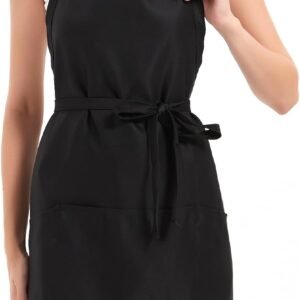 Aprons for Women with 3 Pockets, Cooking Apron with Waterproof Coating, Chef Apron Adjustable Neck Strap
