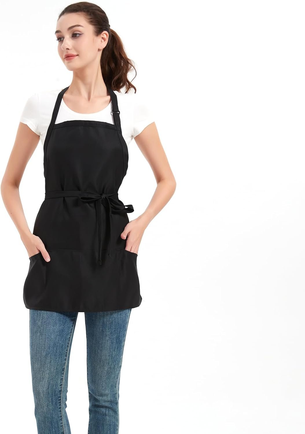 Aprons for Women with 3 Pockets, Cooking Apron with Waterproof Coating, Chef Apron Adjustable Neck Strap - Image 2