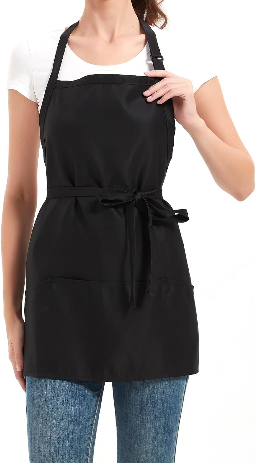 Aprons for Women with 3 Pockets, Cooking Apron with Waterproof Coating, Chef Apron Adjustable Neck Strap