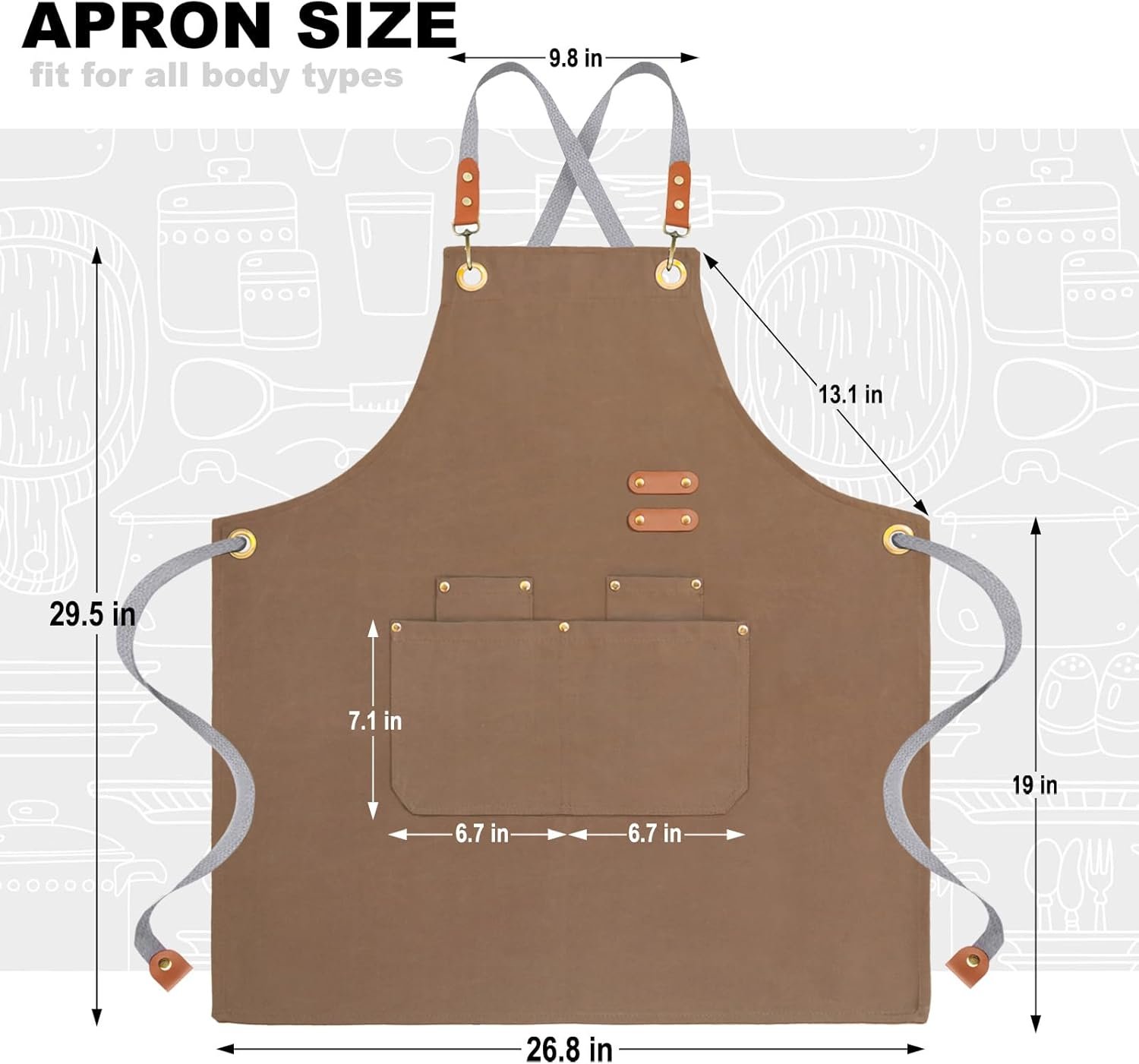 BeLuyi chef apron bib tool apron for man woman cross back straps with 4 pockets for kitchen cooking gardening baking working - Image 2