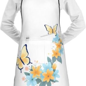 Butterflies In Flowerswater And Oil Resistant Adjustable Cooking Apron With Pocket For Kitchen Gardening,For Women Men