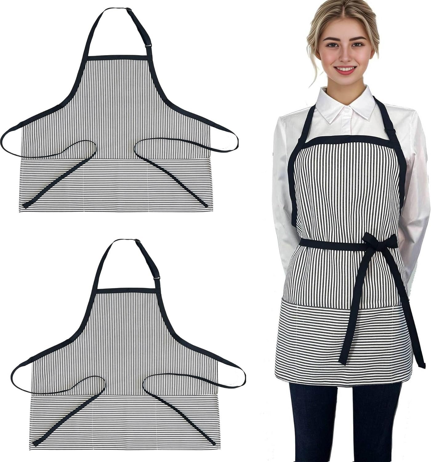 Chef Apron Striped Waitress Apron Kitchen Cooking Women Short Apron Adjustable Halter Cute Apron