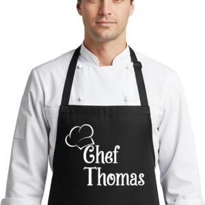 Chef Apron with Custom Name, Personalized Gifts for Men, Dad, Mom, Customizable Aprons for Women with Pockets, Fathers Day Gift, Mothers Day Gift, Valentines Day, Christmas, Birthday, Anniversary
