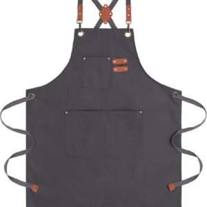 Chef Aprons for Men Canvas Apron with Large Pockets and Adjustable Neck Strap for Cooking,BBQ, Gardening