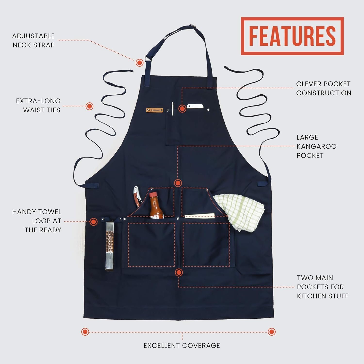 Chef Pomodoro Chef Apron for Men and Women - Kitchen Apron with Pockets & Adjustable Neck Straps - Cooking Apron 100% Cotton - Image 2