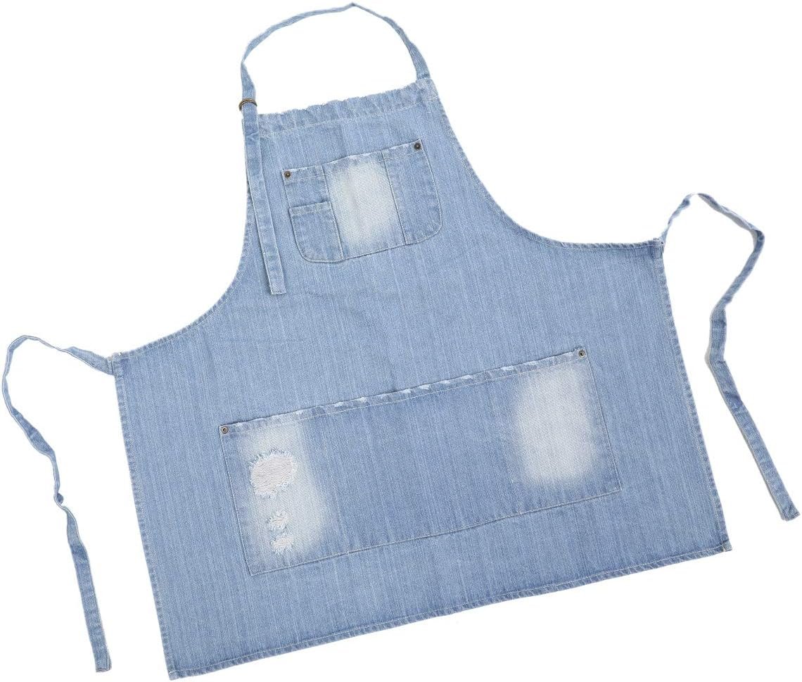 Cotton Denim Apron Soft - Unisex Adjustable Bib Apron with 5-Pockets Perfect for Kitchens - Image 2