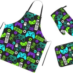 Cute Bunnies 3 Piece Kitchen Set Waterproof Apron with Oven Mitt Pot Holder Cooking Adjustable Apron