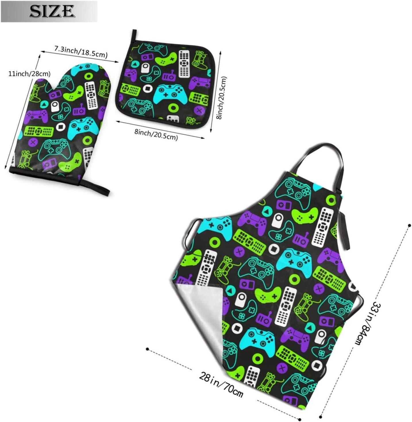 Cute Bunnies 3 Piece Kitchen Set Waterproof Apron with Oven Mitt Pot Holder Cooking Adjustable Apron - Image 2