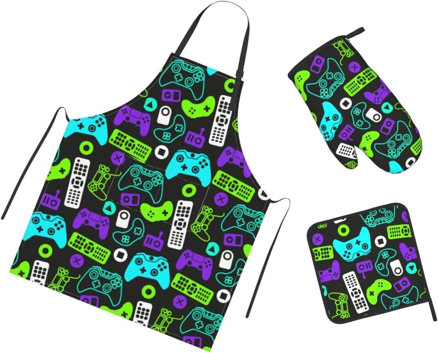 Cute Bunnies 3 Piece Kitchen Set Waterproof Apron with Oven Mitt Pot Holder Cooking Adjustable Apron