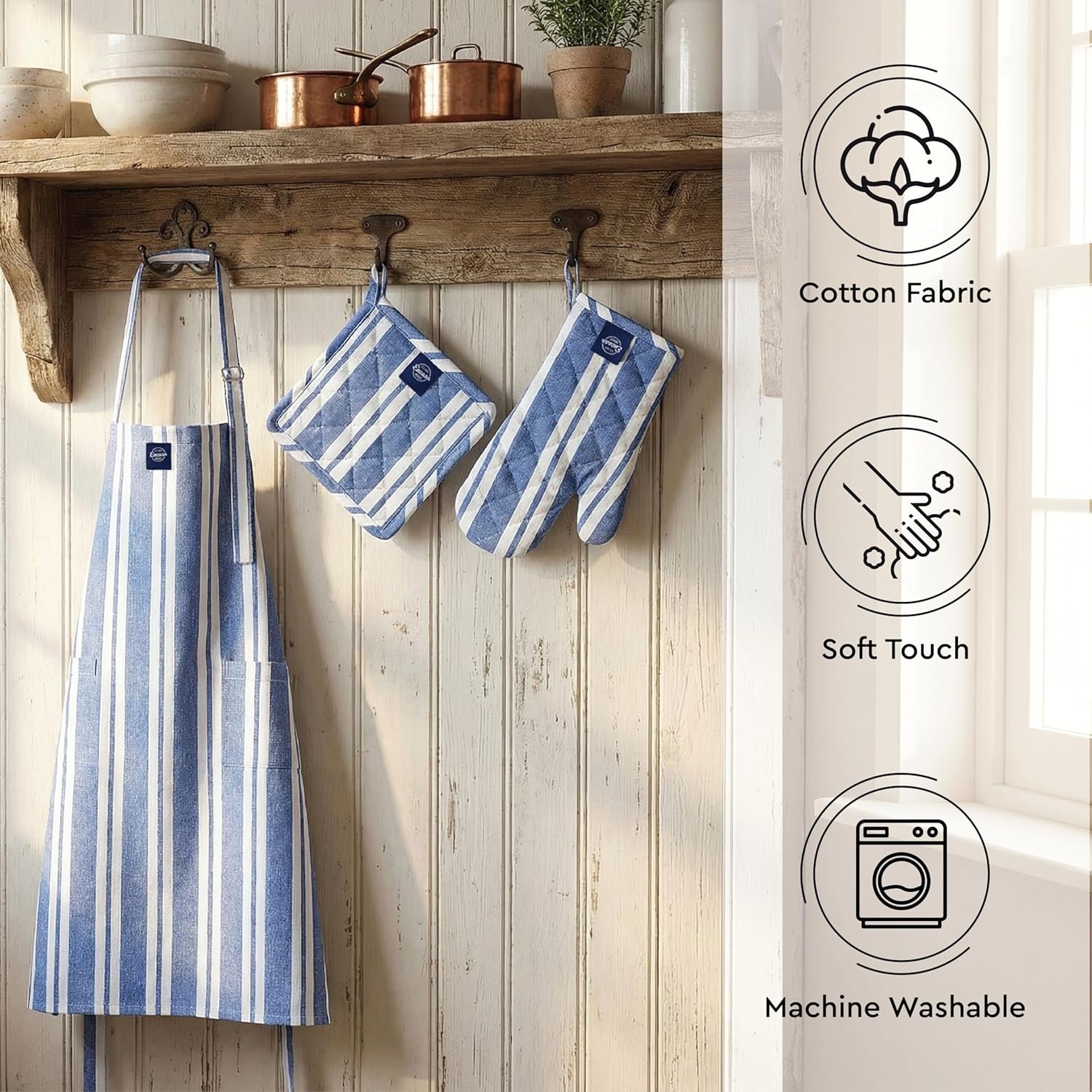 Encasa XO Kitchen Apron with Oven Gloves & Potholder - Combo Set -100% Cotton - Heat Resistant - Image 2