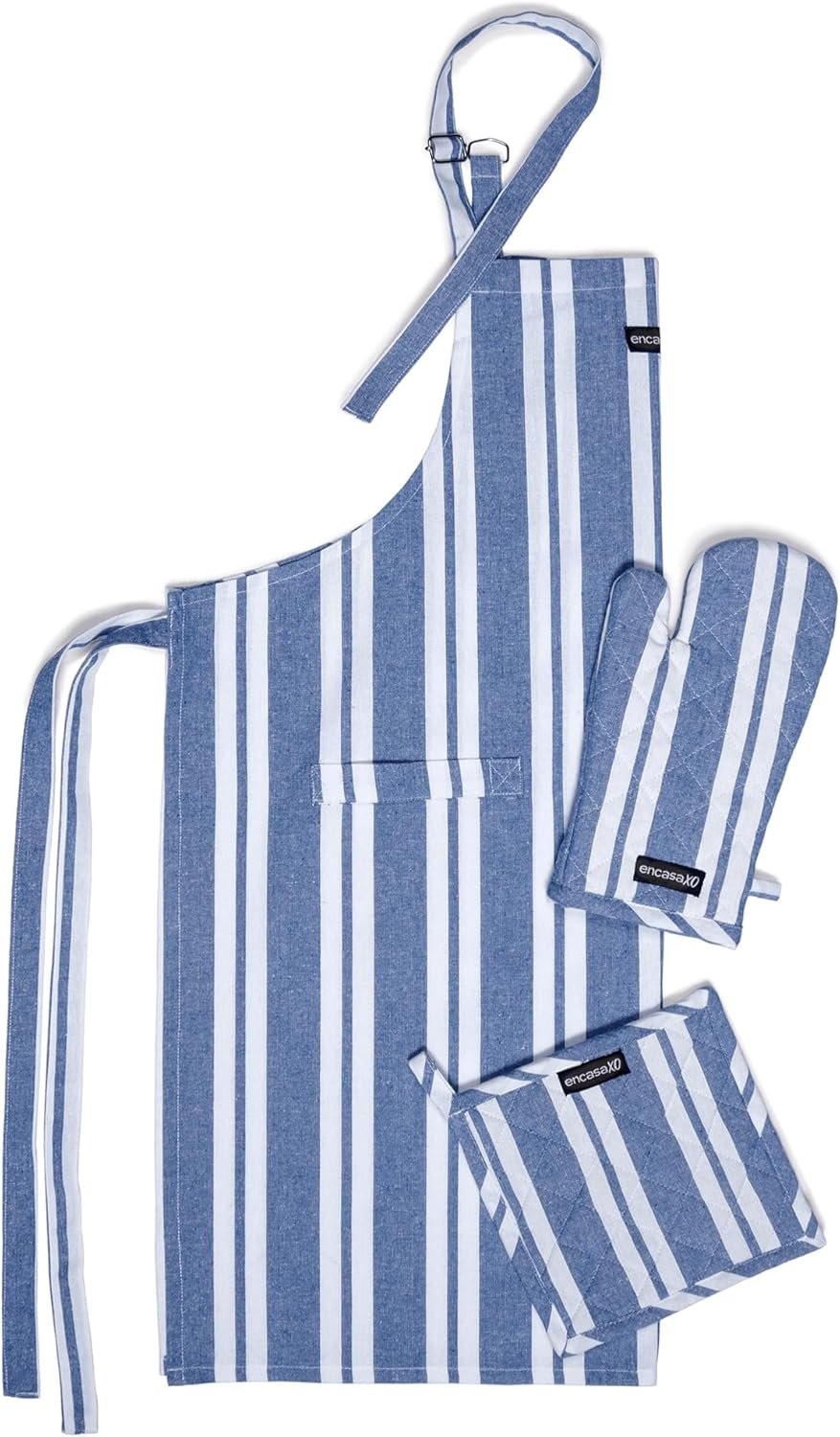 Encasa XO Kitchen Apron with Oven Gloves & Potholder - Combo Set -100% Cotton - Heat Resistant