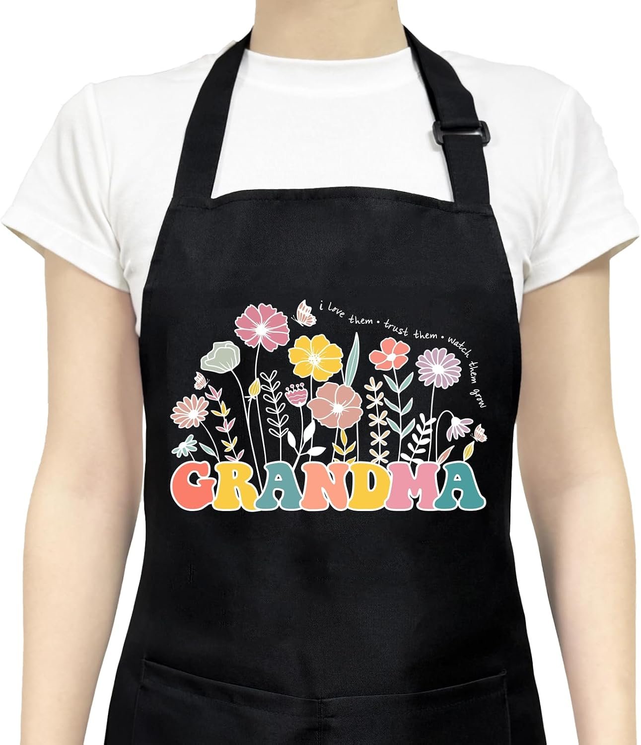 Floral Apron for Women with 2 Pockets, Adjustable Apron for Cooking BBQ Baking, Gifts for Mother's Day Christmas