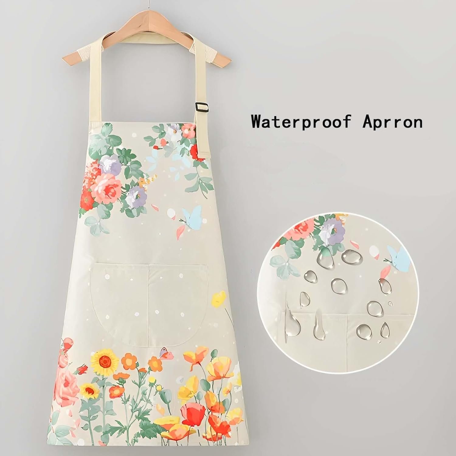 Floral Aprons with Pocket Blooming Women Waterproof Apron Adjustable Neck Long Ties Women Men Cook Baking Garden - Image 2