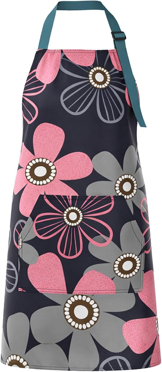 Floral Aprons with Pocket Blooming Womens Apron Waterproof Adjustable Cooking Aprons Funny Long Ties Cooking Chef Apron For Women Men Kitchen Cook Baking Gardening Salon BBQ
