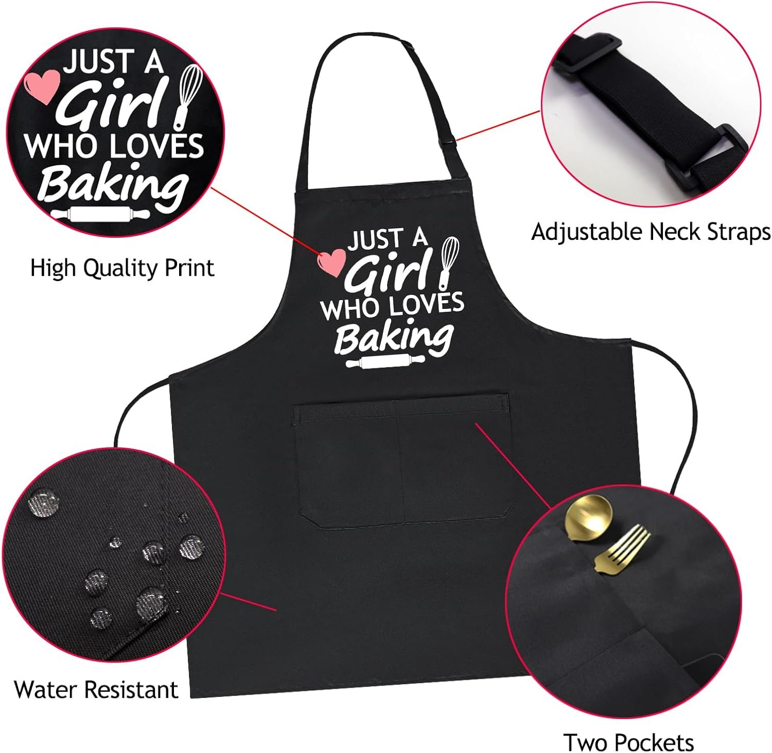 Funny Aprons for Women with Pockets, Cute Cooking Baking Kitchen Aprons for Mom Chef, Gifts for Birthday Christmas - Image 2