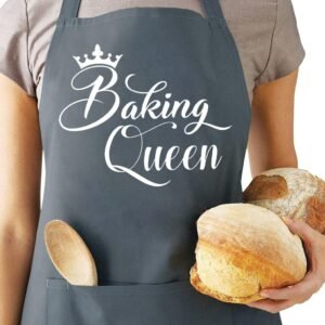 Funny Baking Aprons for Women, Cute Baking Gift for Bakers, Baking Queen Apron, Kitchen Cooking Apron with 2 Pockets, Birthday Gift for Mom Wife Sister Daughter Grandma