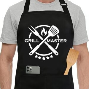 Funny Black Apron with Pockets for Man,Dad,Husband,Father in Law,Chef Daddy Women Grilling Apron BBQ Cooking Gifts