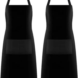 GREEN LIFESTYLE 2 Pack Chef Apron with Pockets – Grilling Aprons for Men, Waterproof Cooking Apron for BBQ, Work or Restaurant Use, Kitchen Aprons for Women with Pockets – Black