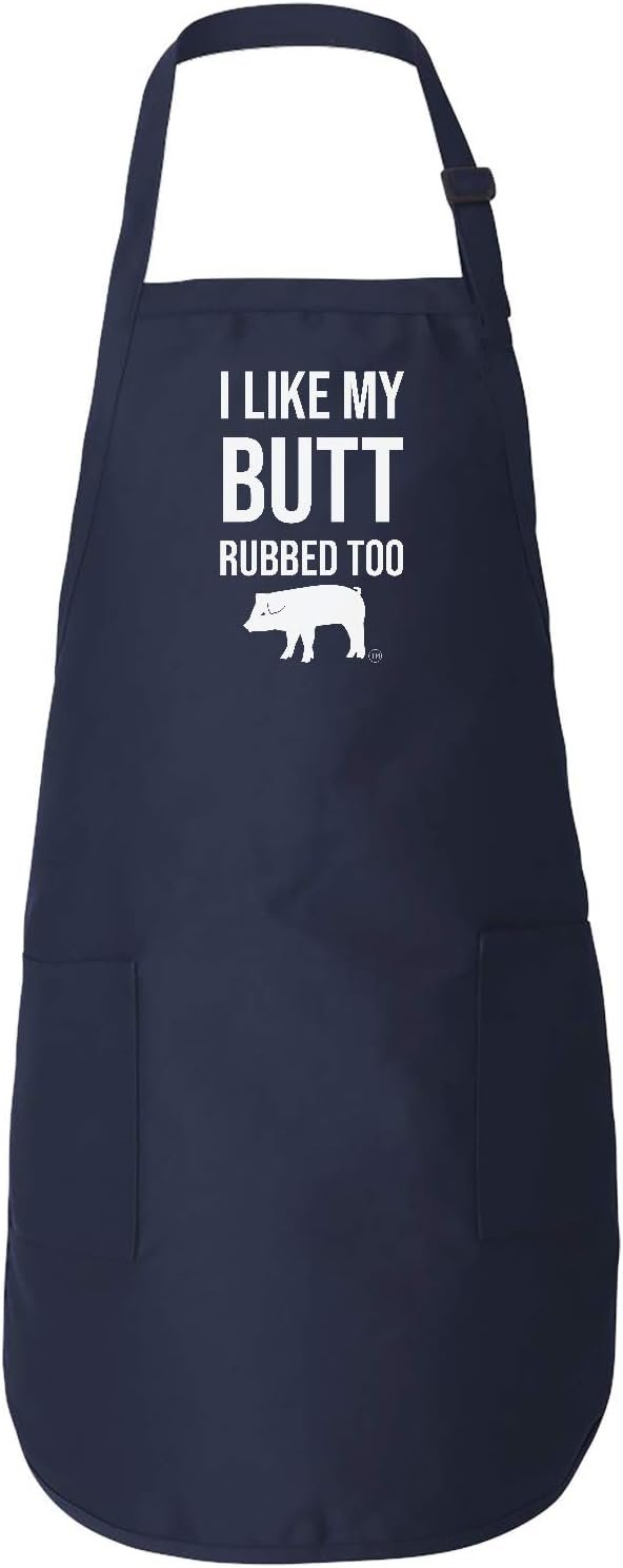 Gifts for Mom Dad Apron I Like My Bottom Rubbed Too Funny Birthday Father's Day Navy OSFA