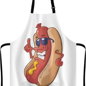 Hot Dog Cartoon Character Wearing Sunglasses Adjustable Bib Apron Kitchen Cooking Baking Gardening Apron for Women Men