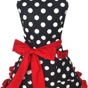 Hyzrz Cute Apron Retro Black Polka Dot Retro Ruffle Side Vintage Cooking Aprons with Pockets for Women Girls (Side Red)