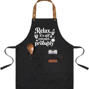 INNORU Relax It's Not Poisoned Probably Sign Apron with Pockets, Funny Cooking Baking Barbecue Apron Adjustable, Oilproof Ideal Kitchen Supplies, Gifts for Women Wife