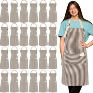 Janmercy 24 Pcs Aprons for Women Men with 2 Pockets Linen Cooking Kitchen Apron Adjustable Bib Chef Apron Bulk Aprons Unisex