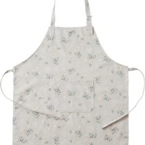 Japanese Style Linen Apron, 3D Textured Floral Pattern Kitchen Apron with Pockets, Breathable & Colorfast Adjustable Chef Apron for Cooking, Baking, Gardening