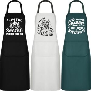 Jeyiour 3 Pack Funny Cooking Aprons Women Oil-proof Kitchen Aprons with Pockets for Home Chef BBQ Mother Day Birthday Gifts(Black, Green, White)