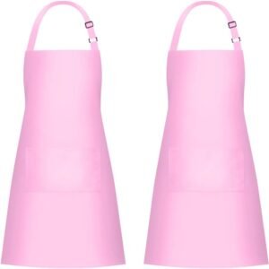 Jubatus 2 Pack Bib Aprons with 2 Pockets Cooking Chef Kitchen Apron for Women Men, Pink