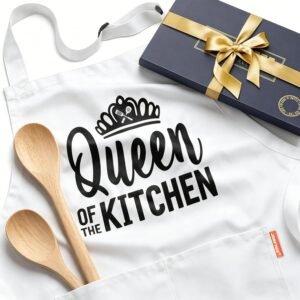 Kitchen Apron Gift for Women - Queen of the Kitchen Apron with 2 Pockets, Funny Birthday mothers day Gifts for Mom Wife - Water & Oil Resistant Protective Fabric, Adjustable Professional Chef Apron