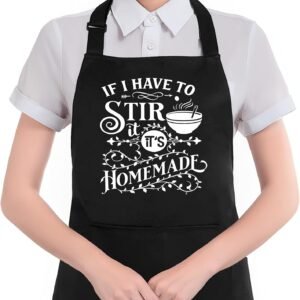 Kitchen Apron with Pockets, Gifts for Cooking Lovers, If I Have to Stir It It's Homemade Waterproof Adjustable Cooking Apron for Kitchen Dishwashing Grilling