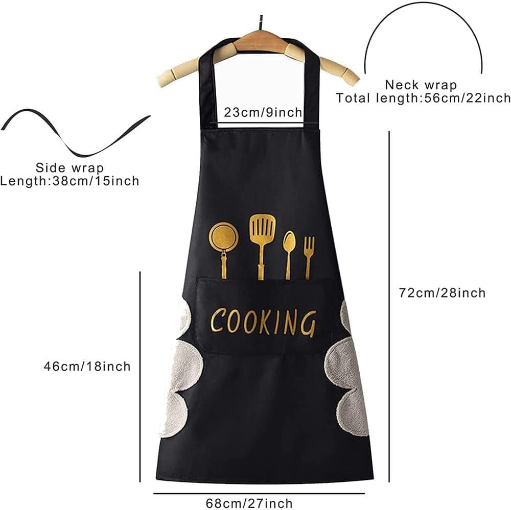 Kitchen Cooking Apron Waterproof Apron Women Men With Pockets And Side Coral Velvet Wiping Hand Towel Grill Cooking BBQ Kitchen Chef Apron Kitchen Accessories - Image 2