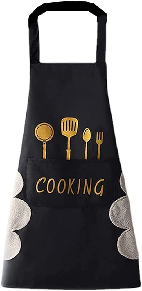Kitchen Cooking Apron Waterproof Apron Women Men With Pockets And Side Coral Velvet Wiping Hand Towel Grill Cooking BBQ Kitchen Chef Apron Kitchen Accessories
